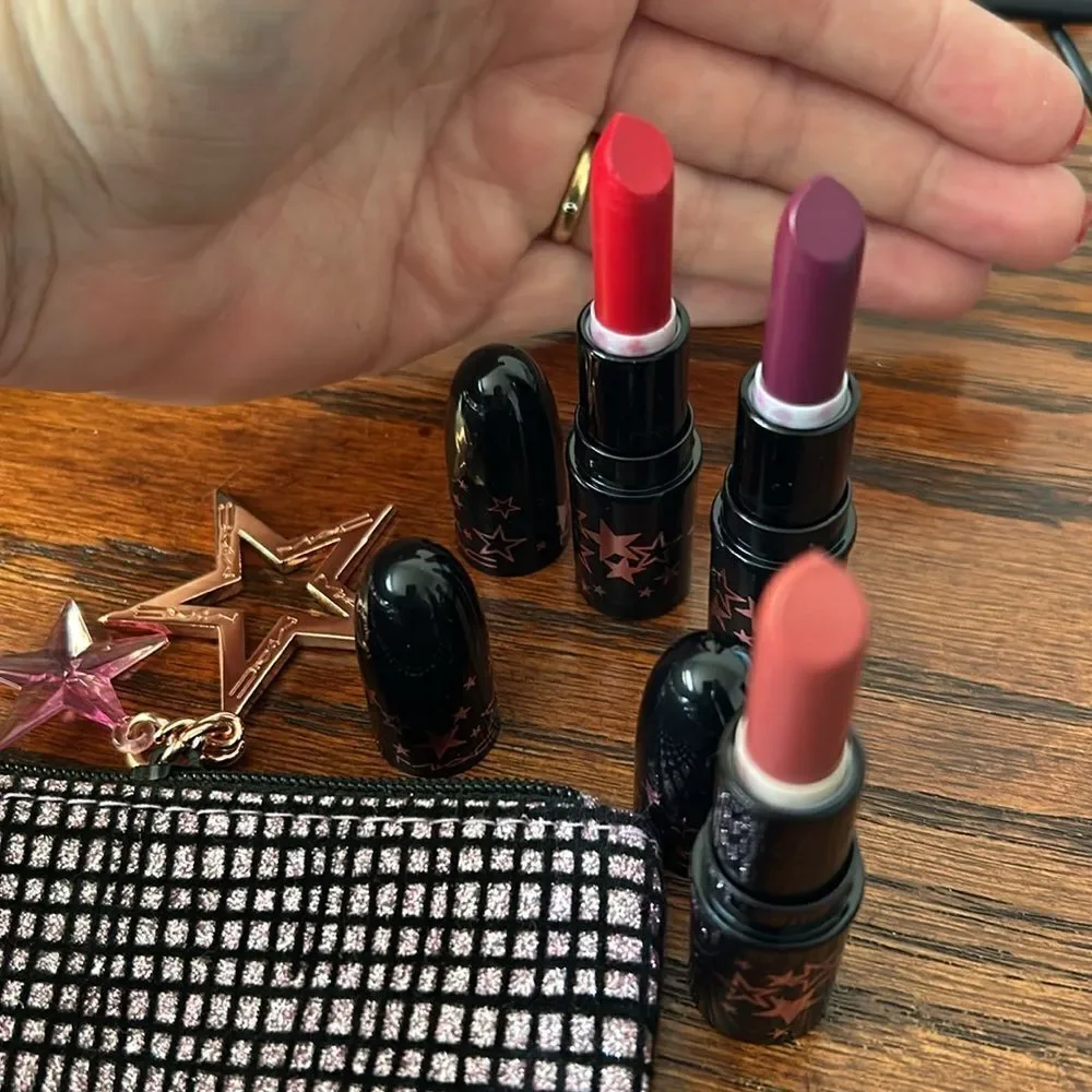 MAC kit 3 mini new lipsticks and cosmetic bag RARE unique